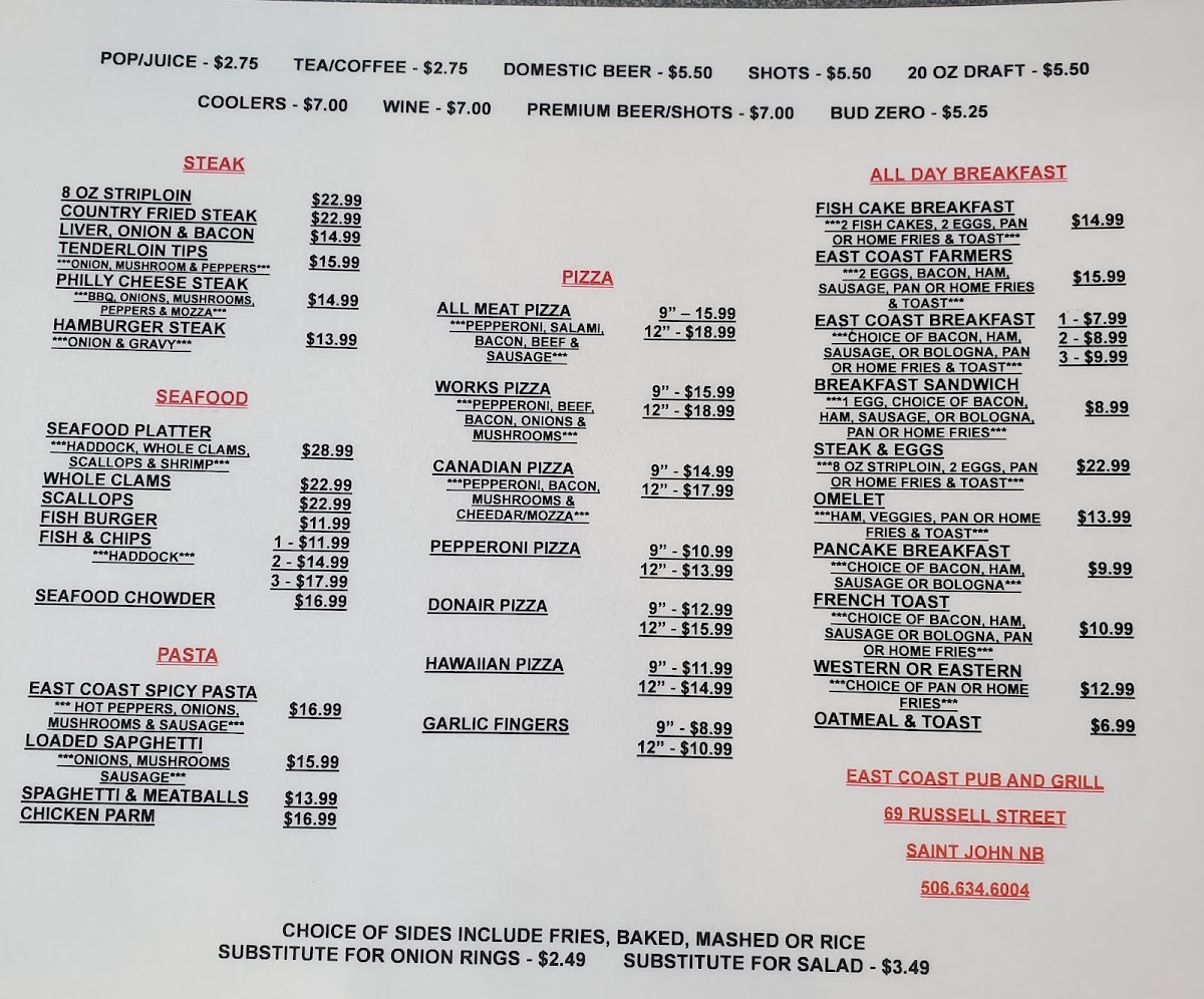 East Coast Pub and Grill Menu - Image 2